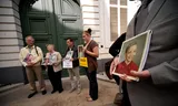 Abuse victim Emmanuel Henckens (third from left), in 2011 during an action in front of the Archbishop's Palace in Mechelen with other victims of abuse within the Belgian Catholic Church, is one of fifteen victims selected by the church to meet Pope Francis next week at the secret location in Belgium. 
