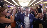 Lisbon Mayor Carlos Moedas celebrates his election victory with his supporters. 