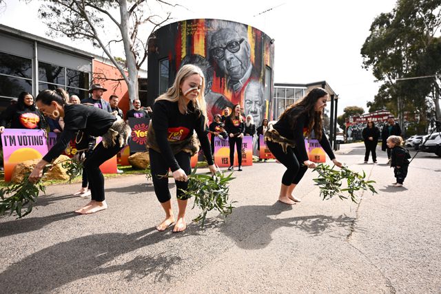 Dancers at a meeting of Aboriginal rights activists in Melbourne, September 2023.