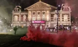 Smoke bombs in front of the Concertgebouw in Amsterdam on Sunday evening.