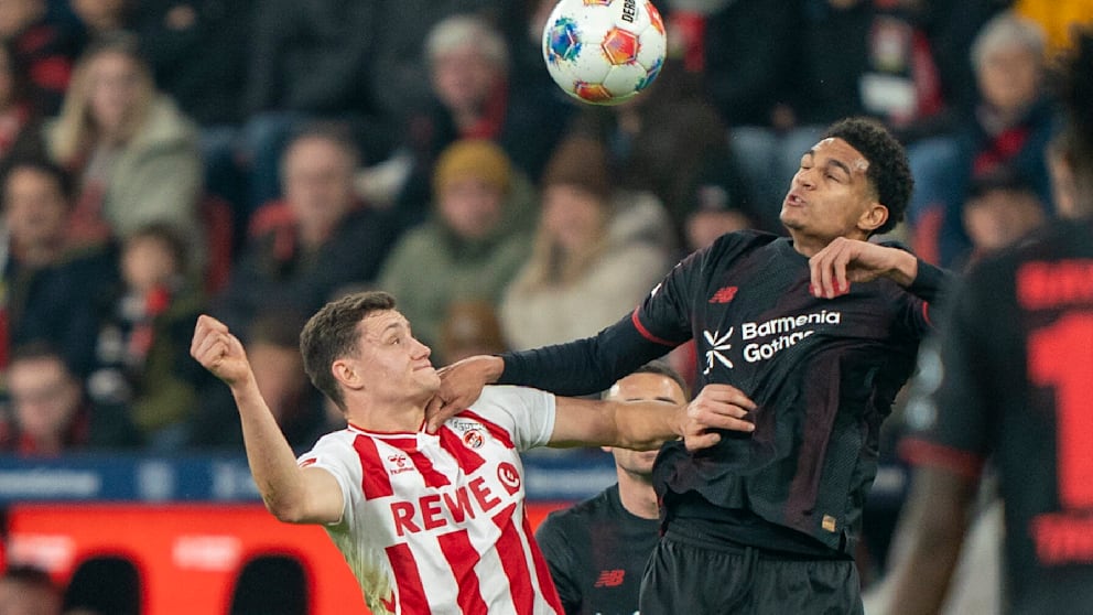 Tillman (r.) kam für 35 Mio. nach Leverkusen. Im Derby zeigte er Kölns Martel die Grenzen auf