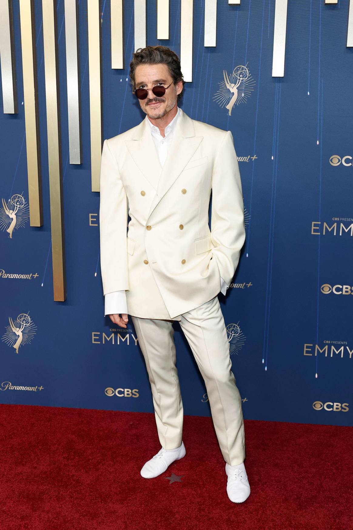 Pedro Pascal at the 2025 Emmy Awards wearing Celine.