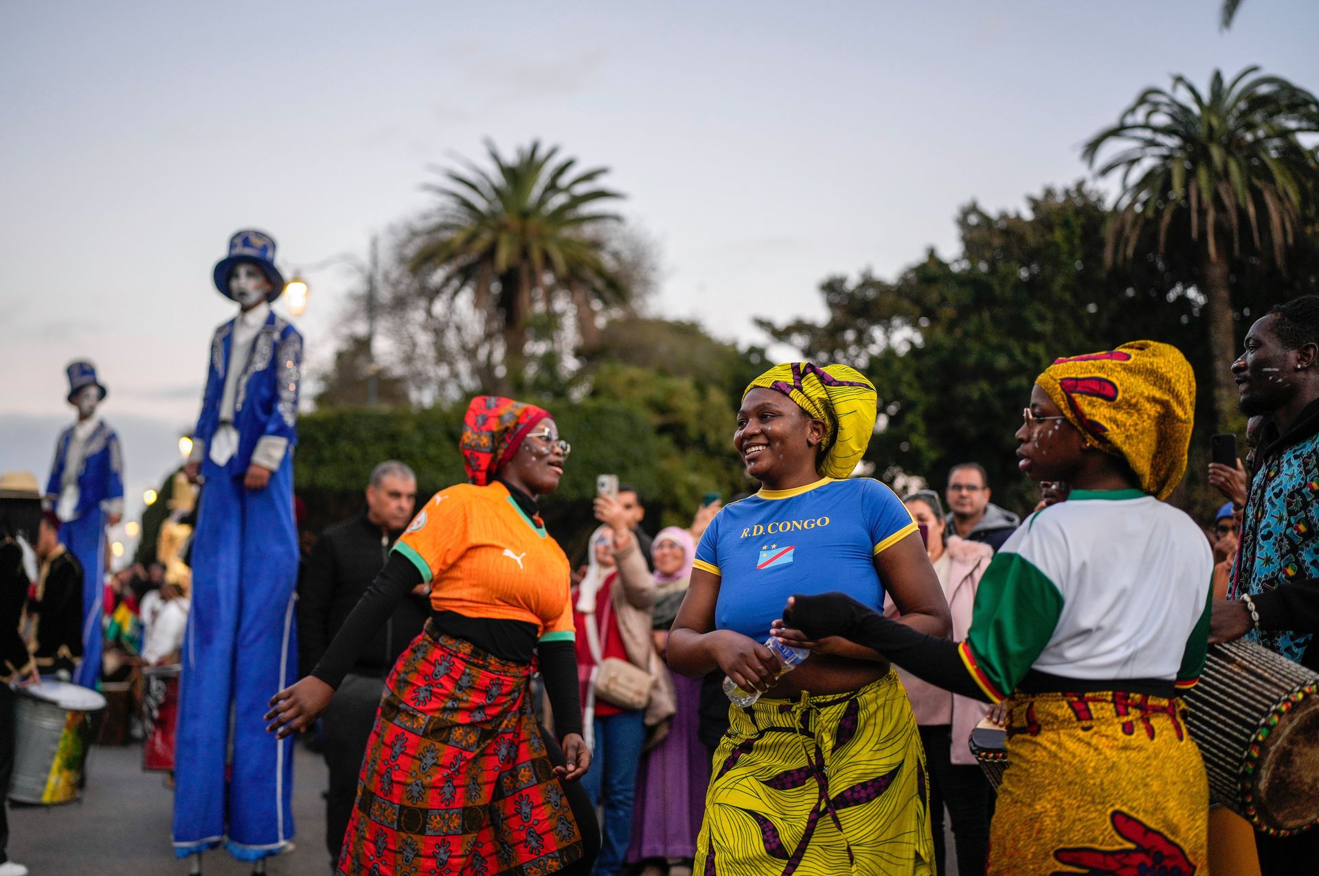 People take part in a parade in Rabat on Saturday to mark the Africa Cup of Nations.