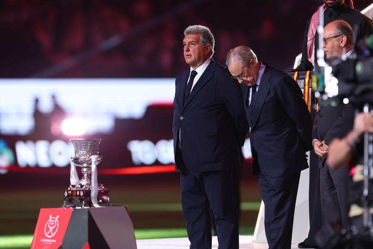 Joan Laporta and Florentino Pérez at the delivery of the 2024 Spanish Super Cup