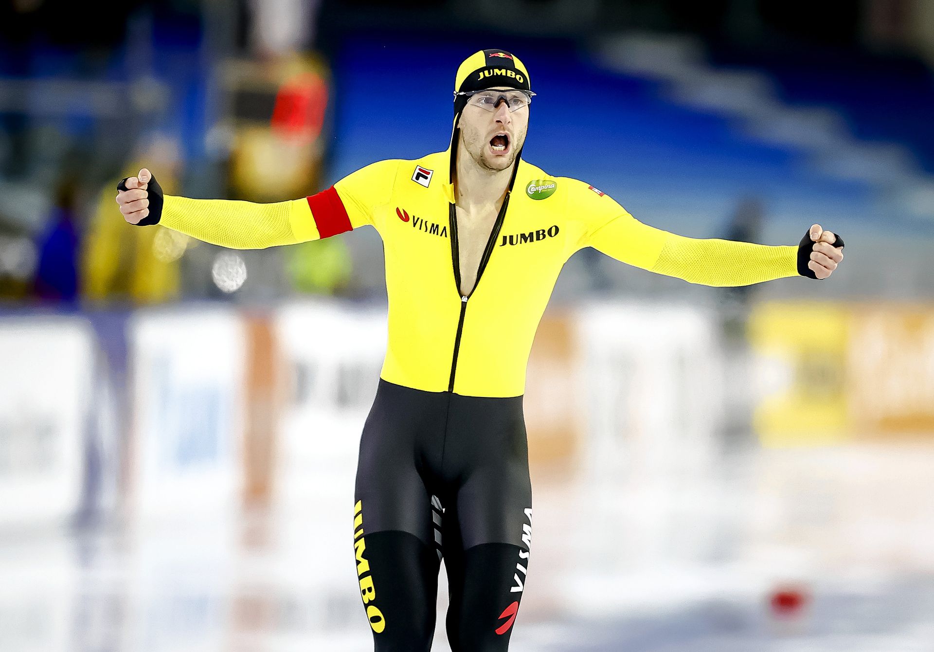 Thomas Krol after his 1000 meters during the OKT in an empty Thialf in 2021. “A cold, bleak atmosphere”.