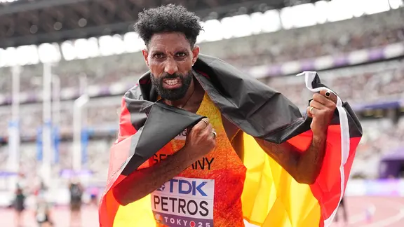 Marathon runner Amanal Petros at the World Athletics Championships in Tokyo.