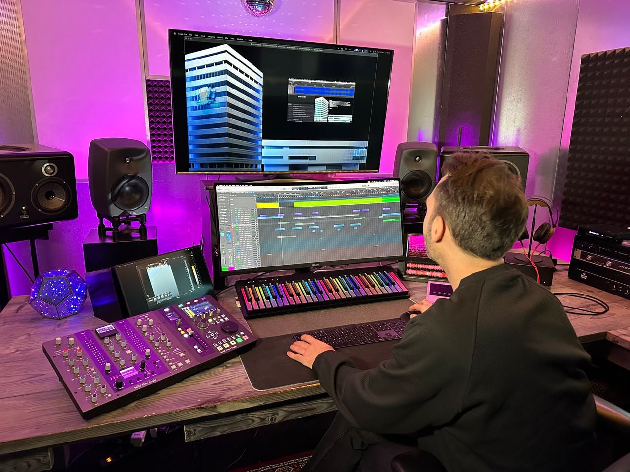 In the studio.