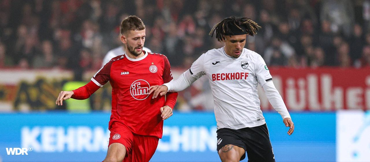 Lost Joshua Eze in a duel with Torben Müsel from Rot-Weiss Essen