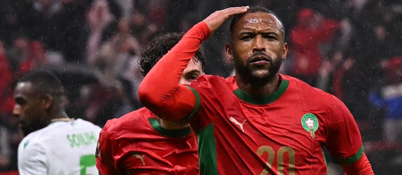 Morocco's goalscorer Ayoub El Kaabi in the opening game in the Africa Cup of Nations (CAN) against the Comoros