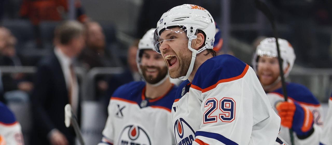 German NHL professional Leon Draisaitl celebrates after the winning goal against the New York Islanders
