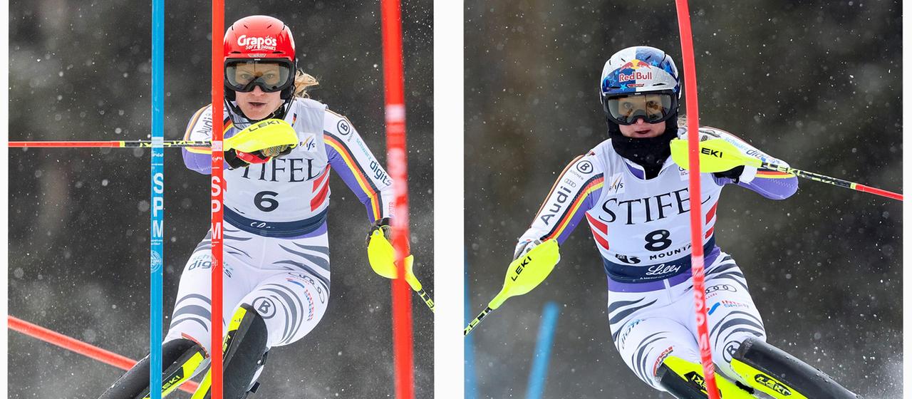 Lena Dürr (l.) and Emma Aicher (r.) at the Slalom World Cup in Copper Mountain