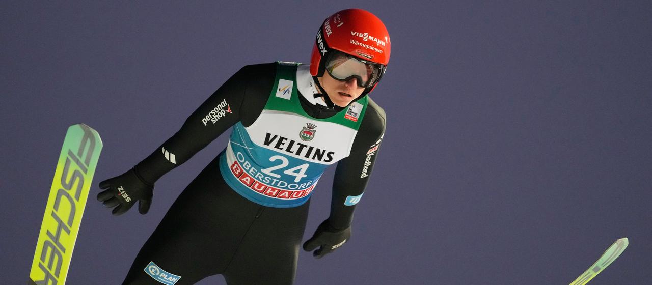 Karl Geiger jumps at the qualification for the Four Hills Tournament