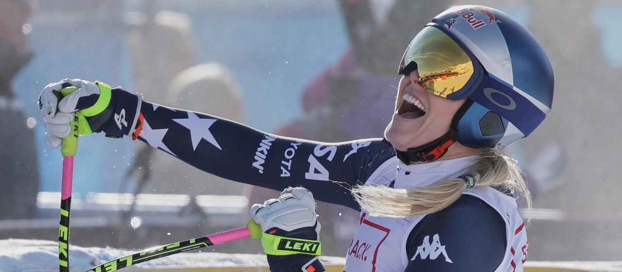 Lindsey Vonn in the finish area in St. Moritz
