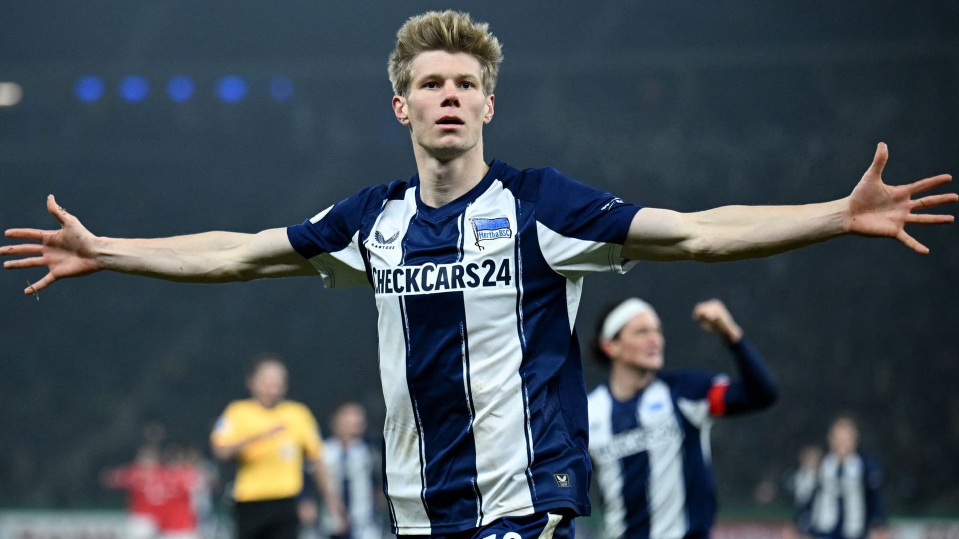 In a strong mood: Hertha's Luca Schuler celebrates against Kaiserslautern.