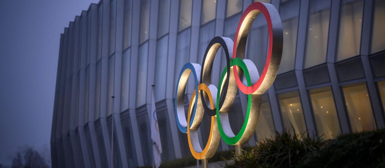 The IOC and Russia flags