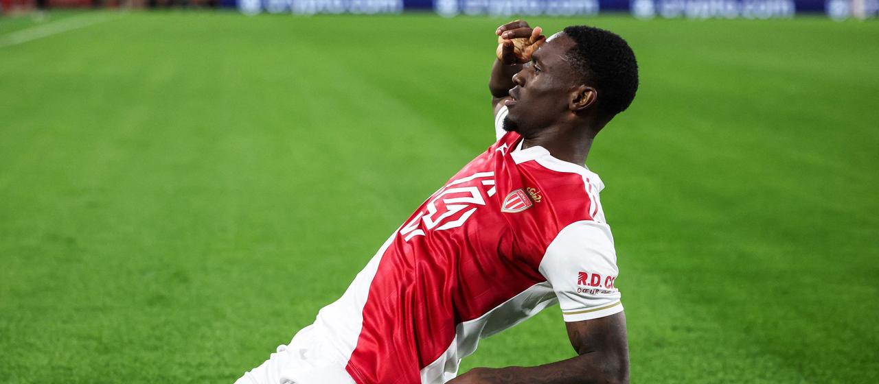 Monaco's Florian Balogun celebrates his goal