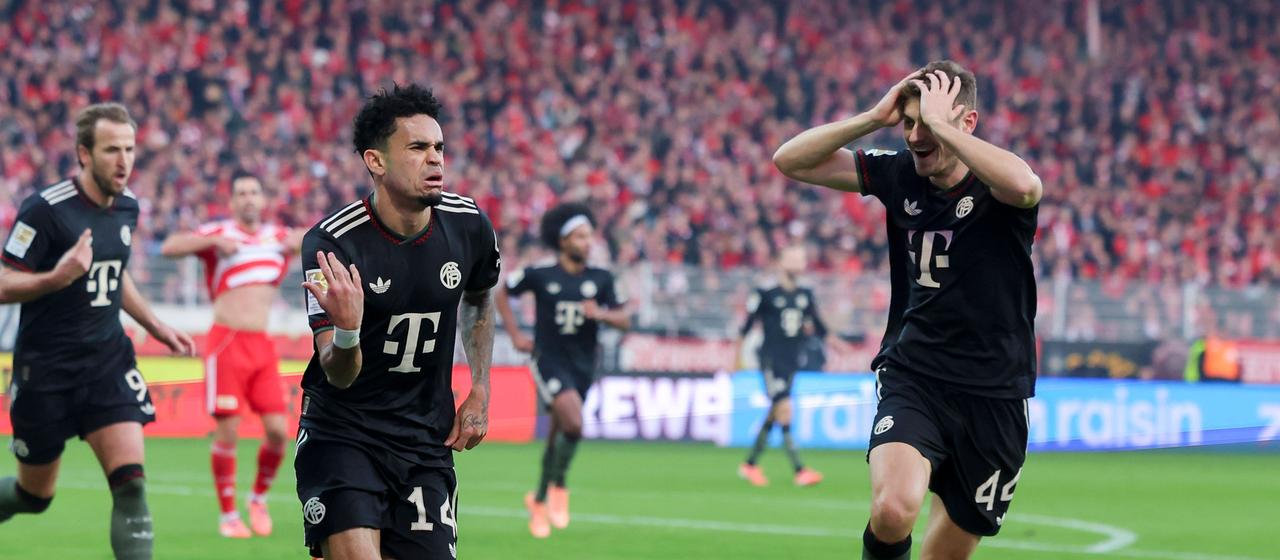 Professional soccer player Luis Diaz from Bayern Munich celebrates a goal in the Bundesliga game at Union Berlin
