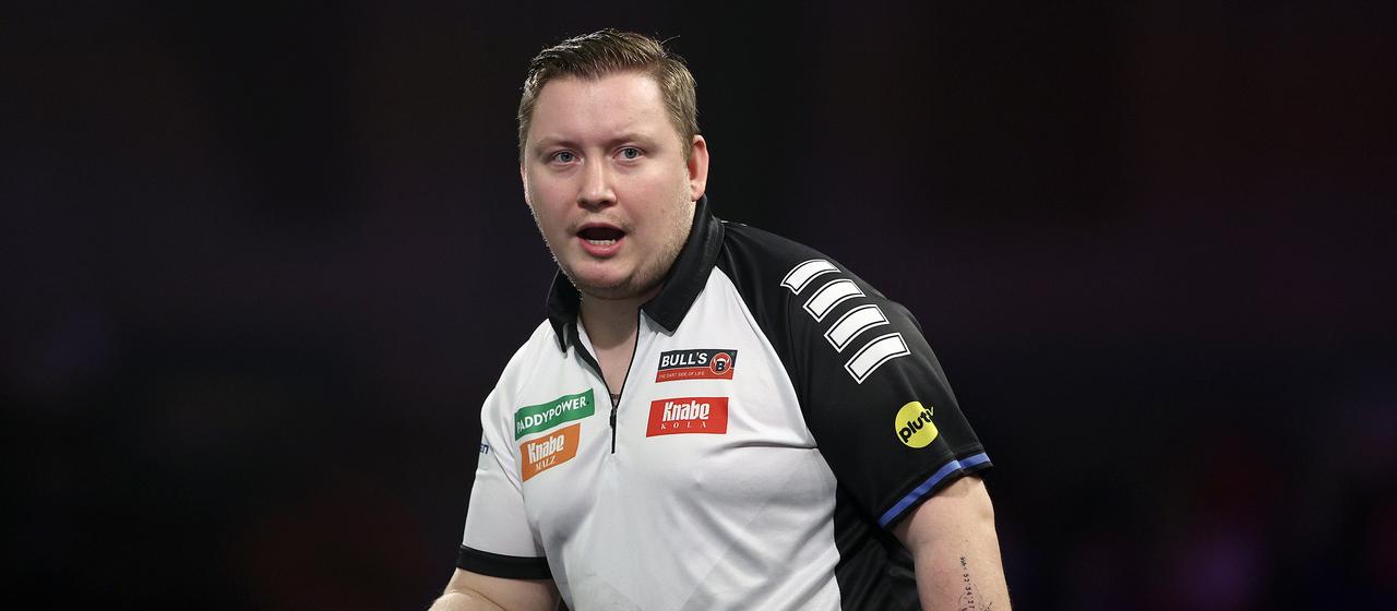 Martin Schindler during his first round match at the Darts World Cup