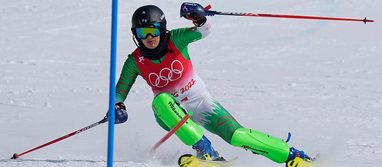Iranian alpine skier Atefeh Ahmadi at the 2022 Olympic Games
