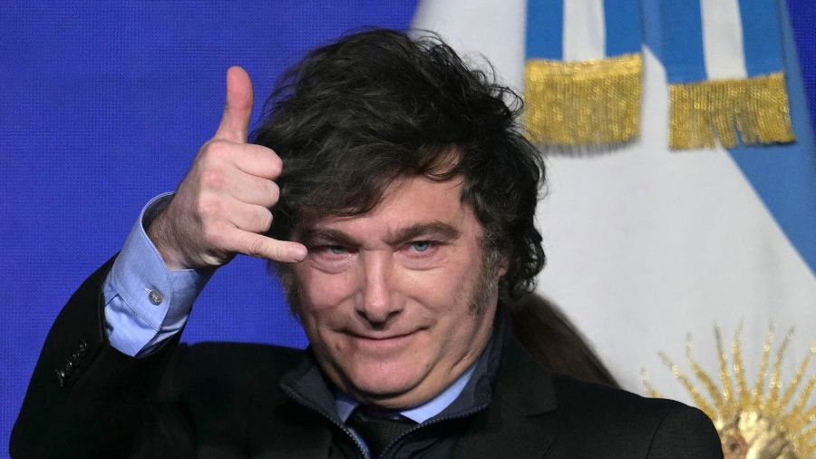 Photogallery Argentine President Javier Milei gestures after giving a speech during the Americas Society/Council of the Americas conference in Buenos Aires