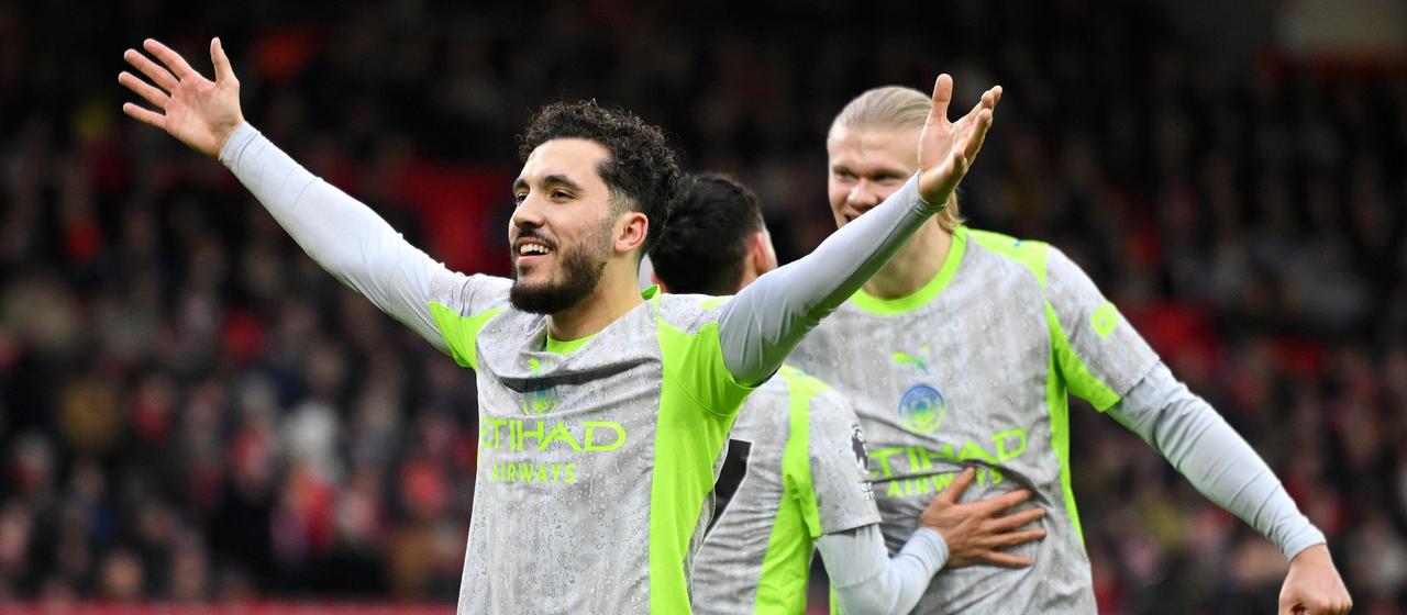 Rayan Cherki celebrates his own goal