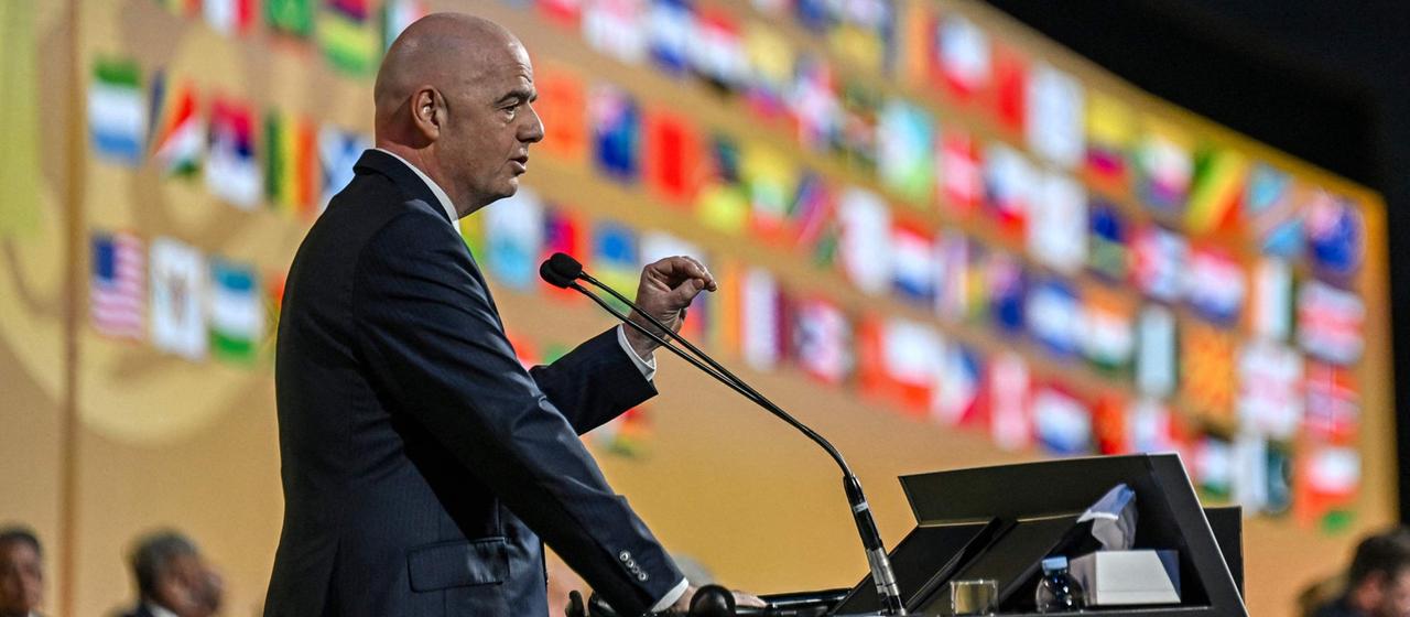 Gianni Infantino during a speech at a FIFA congress