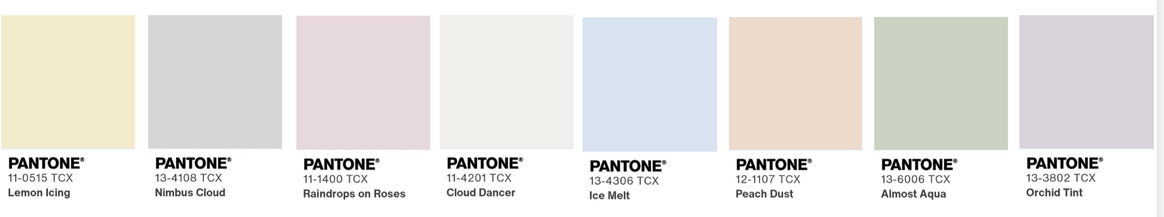 Pantone pastel color palette using 'Cloud Dancer'