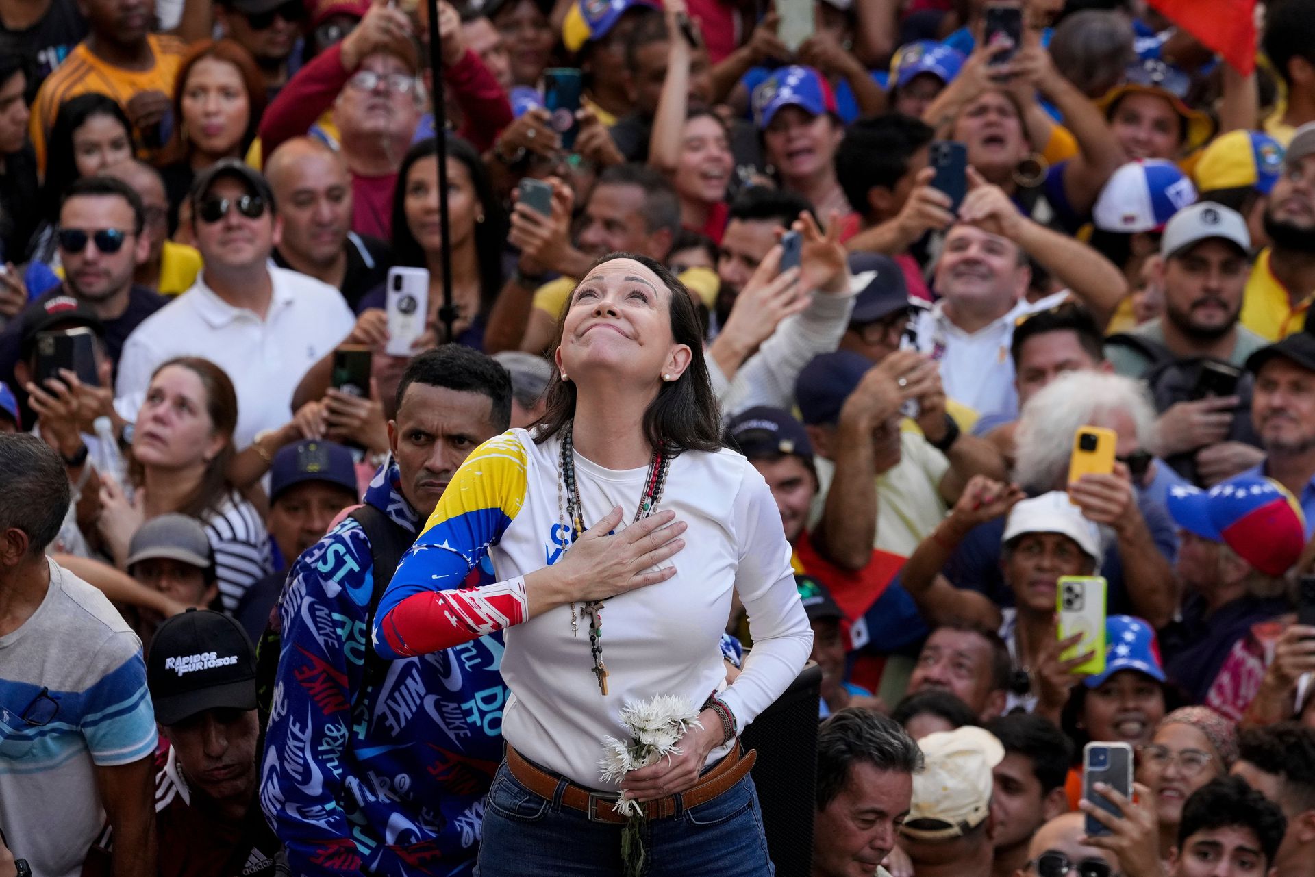 Venezuelan opposition leader María Corina Machado in Caracas early last year. She is now abroad. 