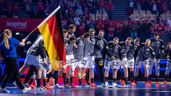 The German handball players before a 2025 World Cup game in Herning
