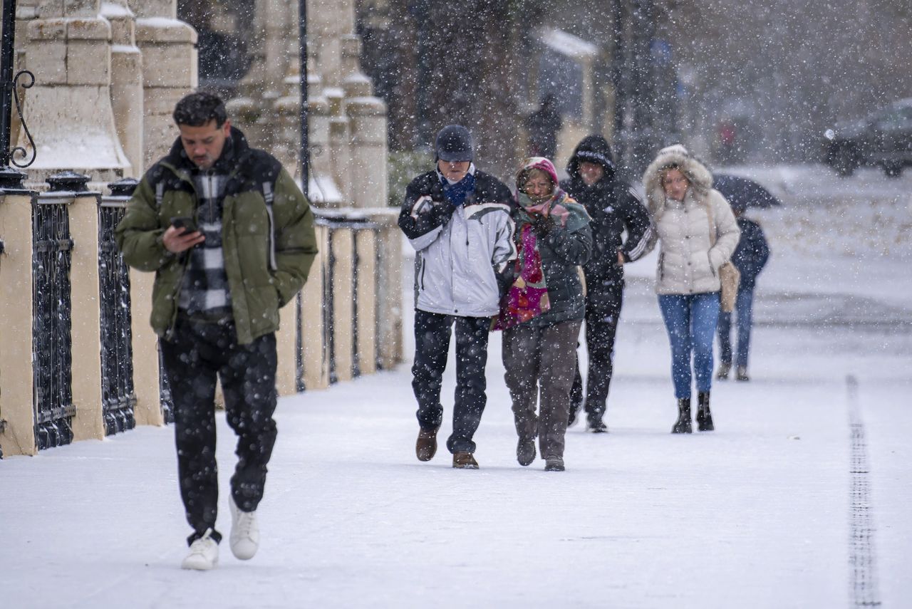 People walk through the snow in the Spanish city of Teruel on January 5.
