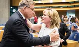 Henk Krol (50Plus) congratulates Pia Dijkstra (D66) after the donor law was passed.