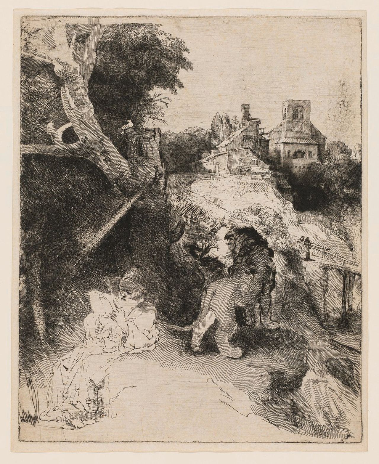 Rembrandt: Jerome reading in an Italian landscape.