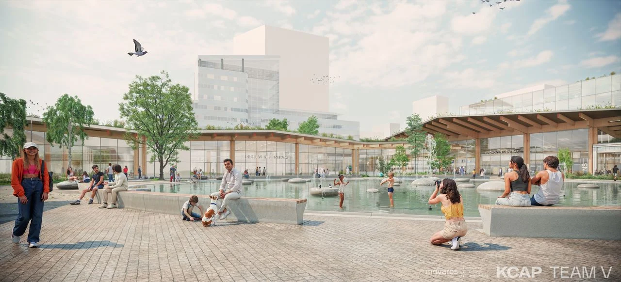 Impression of the entrance square of Eindhoven Central Station under which the bus station is located (photo: Movares, KCAP, TEAM V).