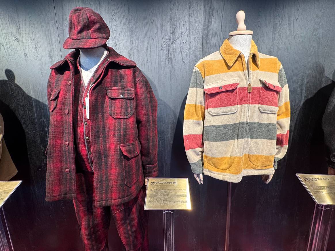 Heritage pieces at Woolrich's stand at Pitti Uomo.