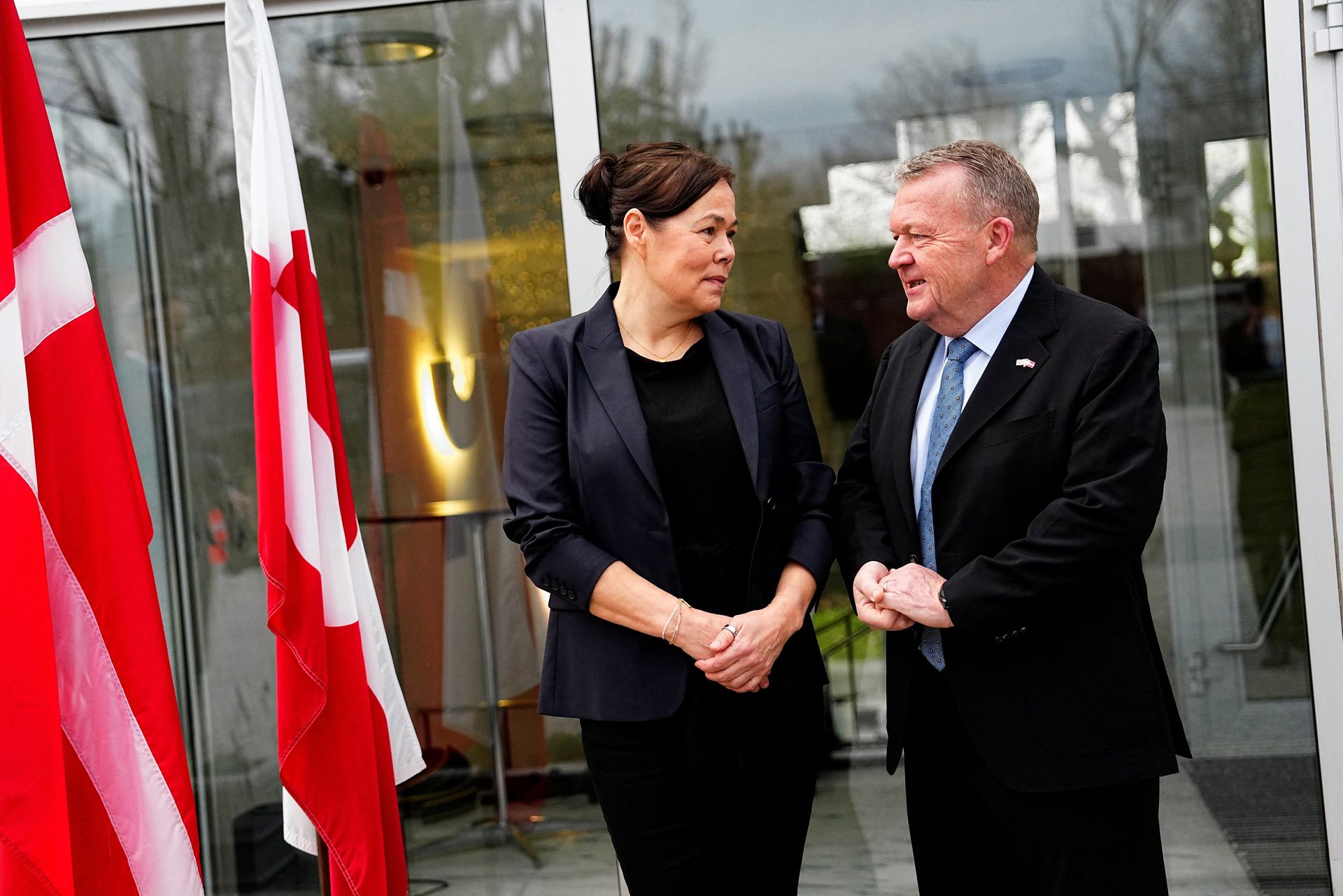 Danish Foreign Minister Lars Loekke Rasmussen and his Greenlandic counterpart Vivian Motzfeldt at the Danish embassy in Washington for their meeting with Vance and Rubio.   