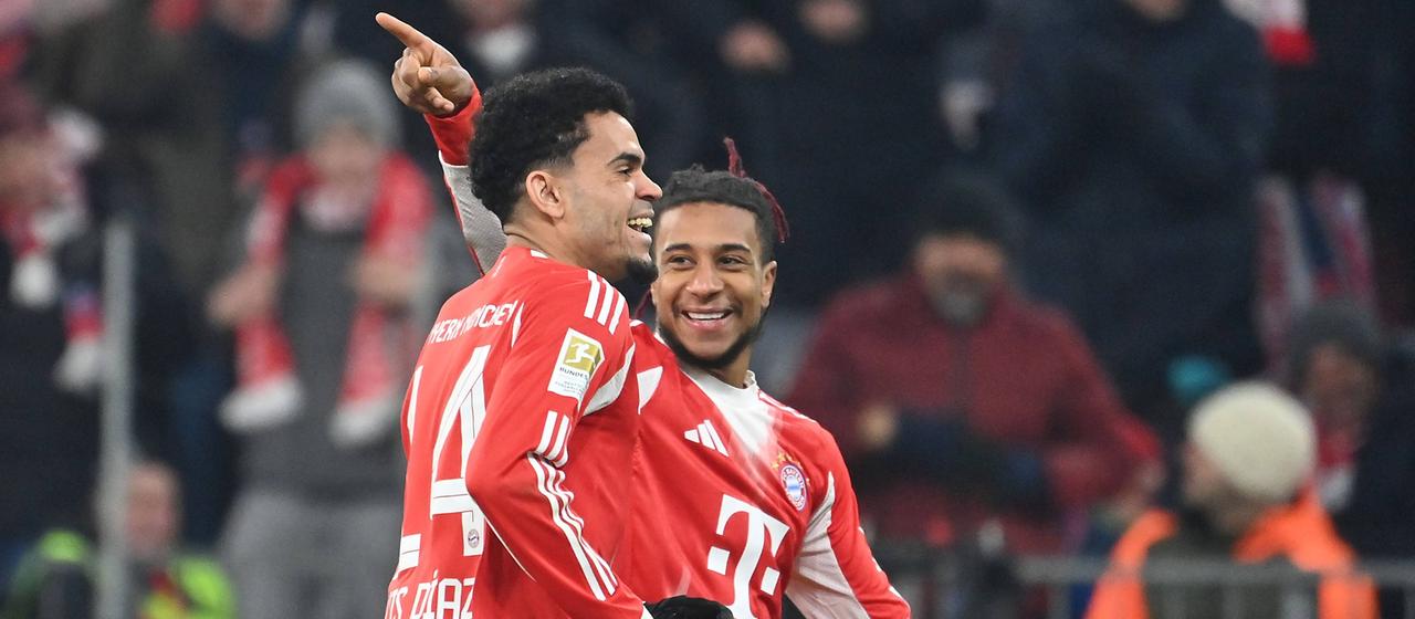 Luis Diaz and Michael Olise cheer