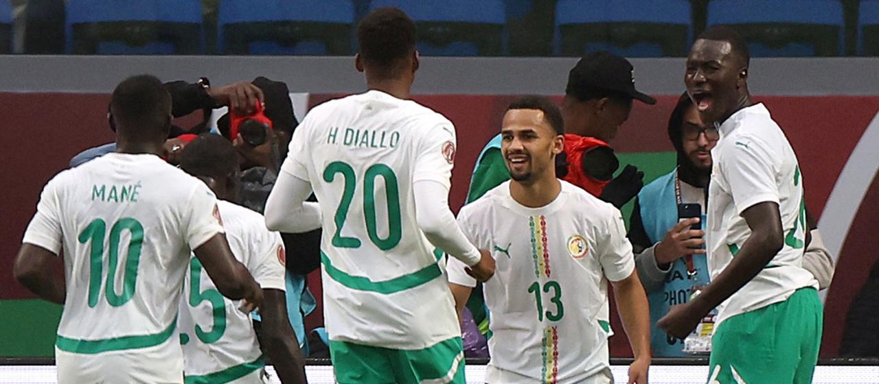 Iliman Ndiaye celebrates his goal with his teammates