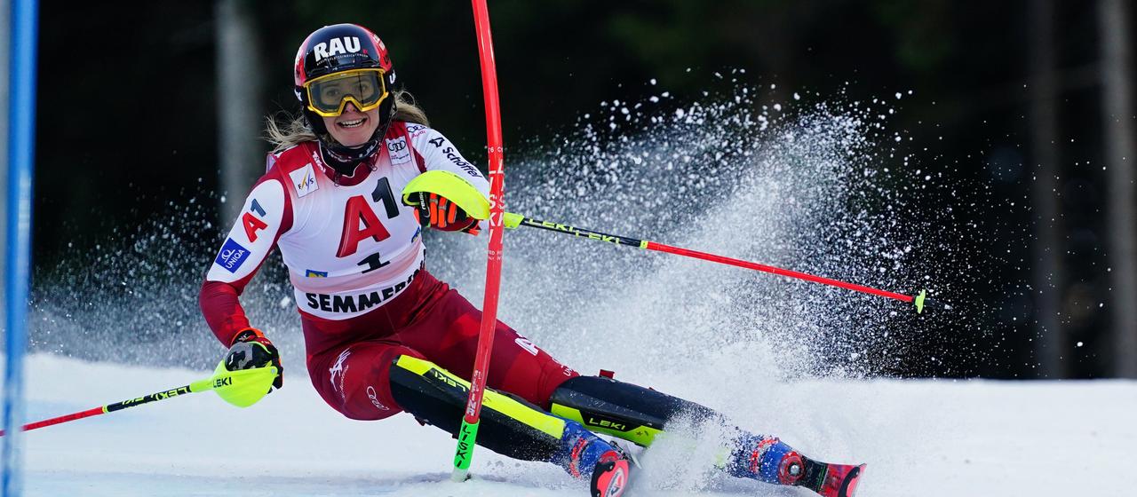 Austrian Katharina Liensberger races down the track.