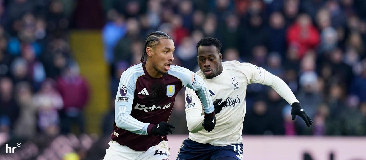 Arnaud Kalimuendo (right) in action for Nottingham Forest against Aston Villa on Saturday.
