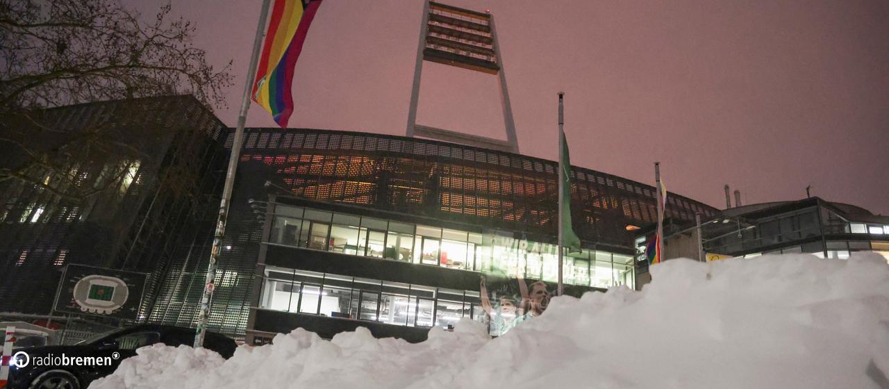 The snow-covered Weser Stadium
