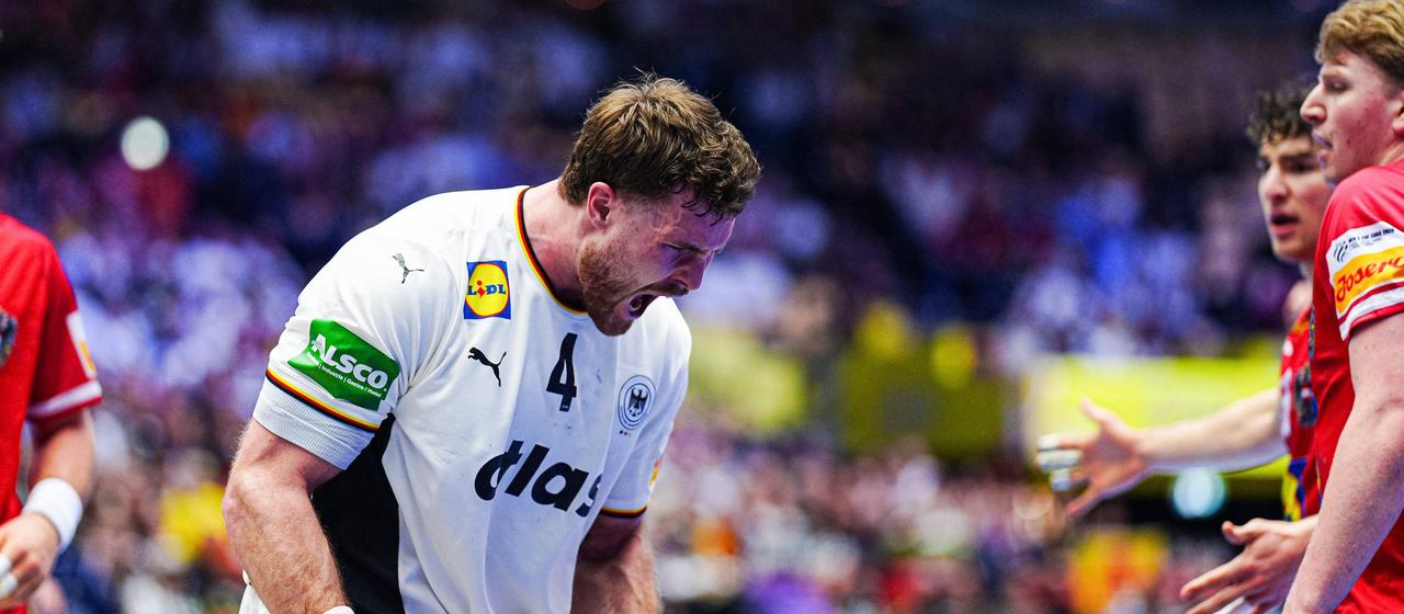 Johannes Golla cheers during the game against Austria 