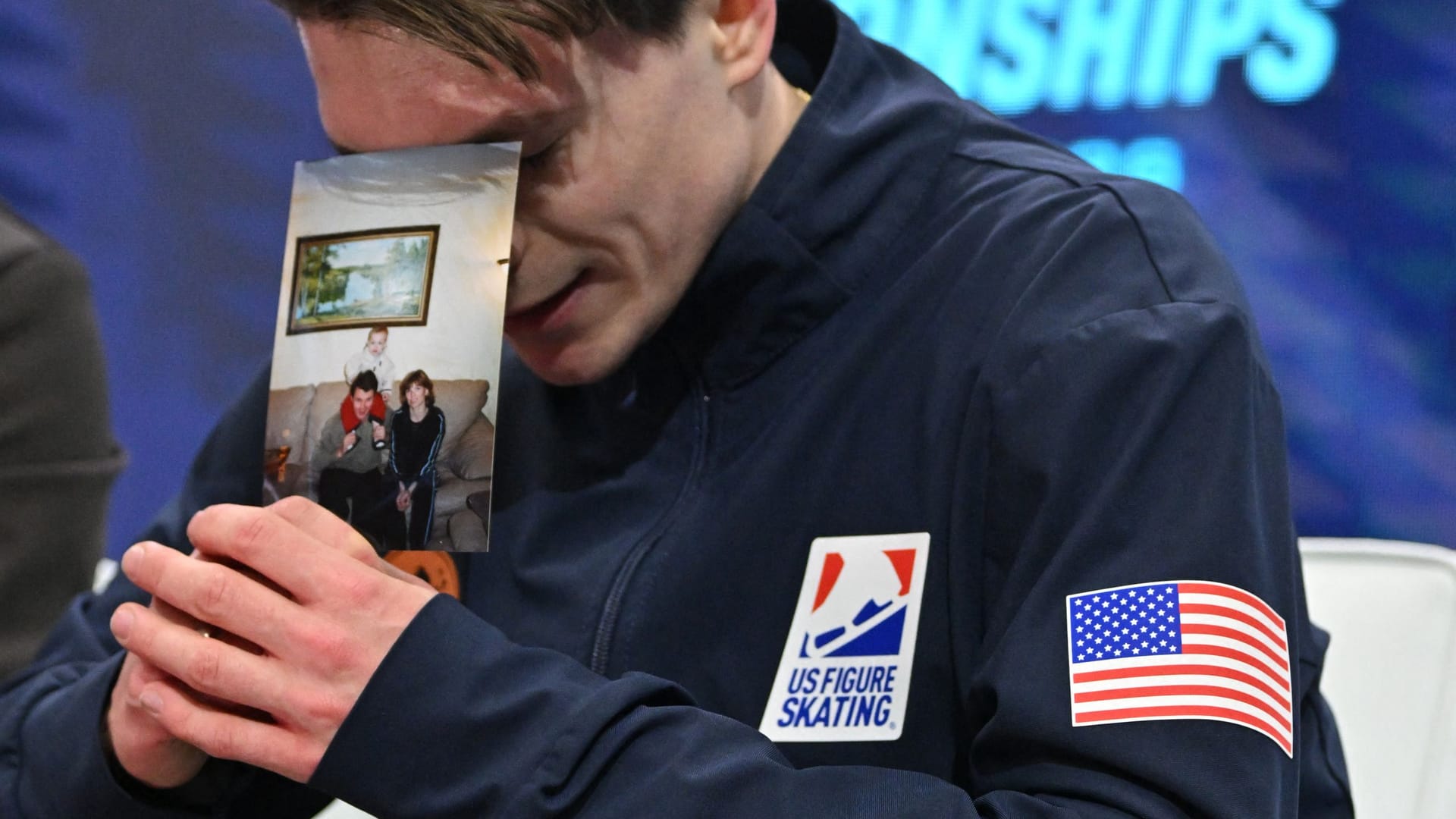 St. Louis, Missouri: Maxim Naumov bursts into tears after his routine at the US Figure Skating Championships.