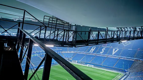 Catwalk and roof in HSV's Volksparkstadion, dented by the weight of snow and water