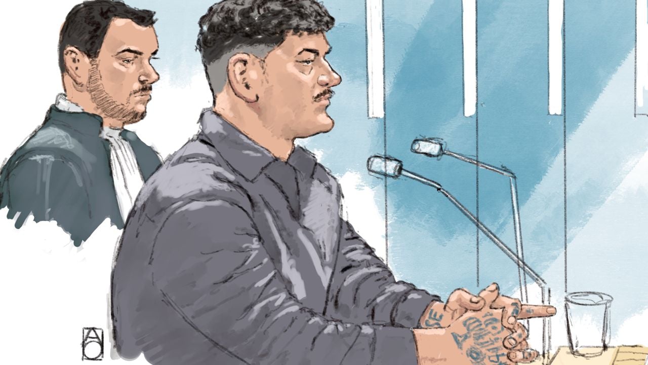 Court drawing of Justin B. (Drawing: ANP / ALOYS OOSTERWIJK).