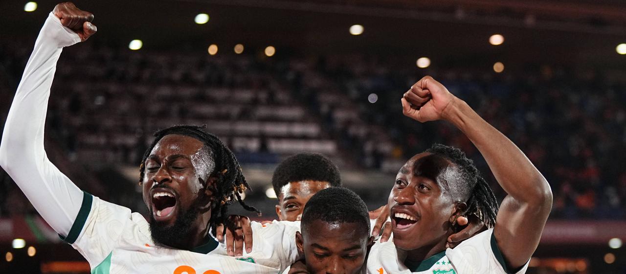 Bazoumana Toure celebrates his goal for Ivory Coast at the Africa Cup of Nations