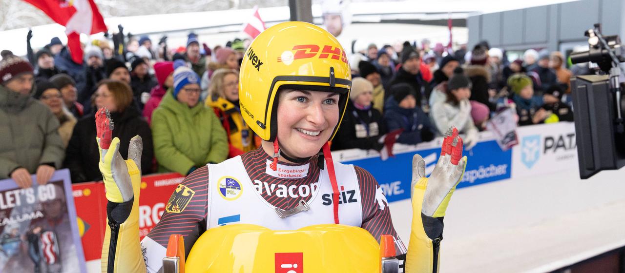 Julia Taubitz at the finish