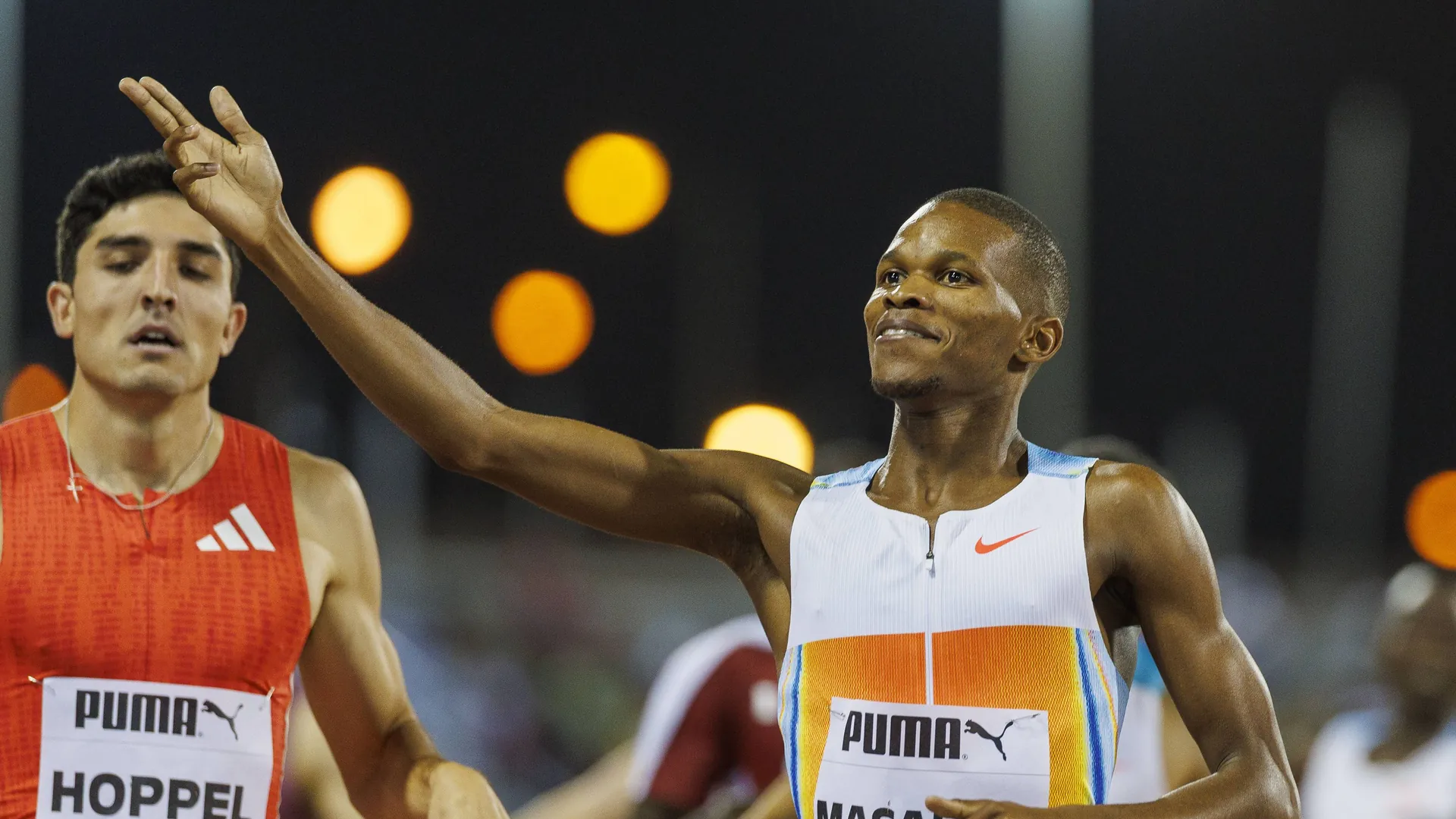 Tshepiso Masalela with a pistol gesture: It seems to be a trademark of his. Tshepiso Masalela with a pistol gesture: It seems to be a trademark of his.