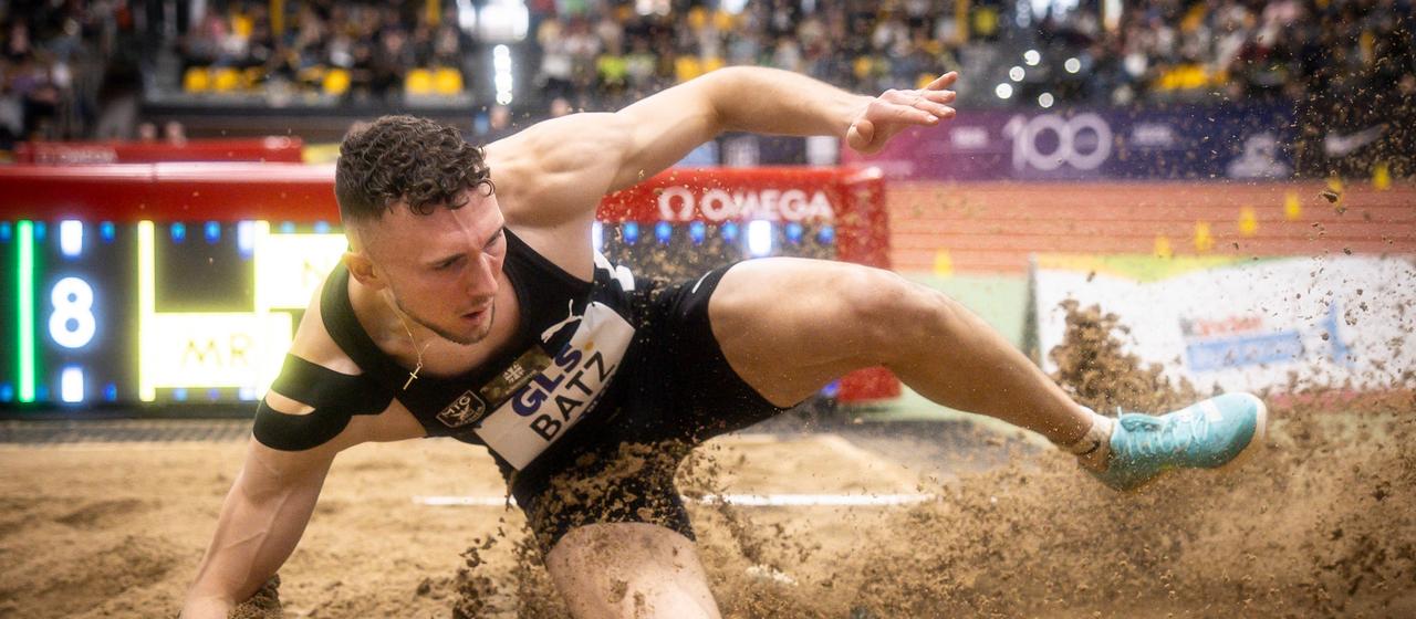 Germany's long jumper Simon Batz in action