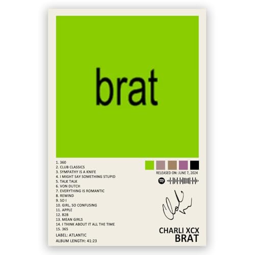Pop Singer Charli XCX Brat Music Album Cover Limited Edition Signed Poster Room Aesthetic Canvas Wall Art for Bedroom Living Room Dorm Decoration Picture