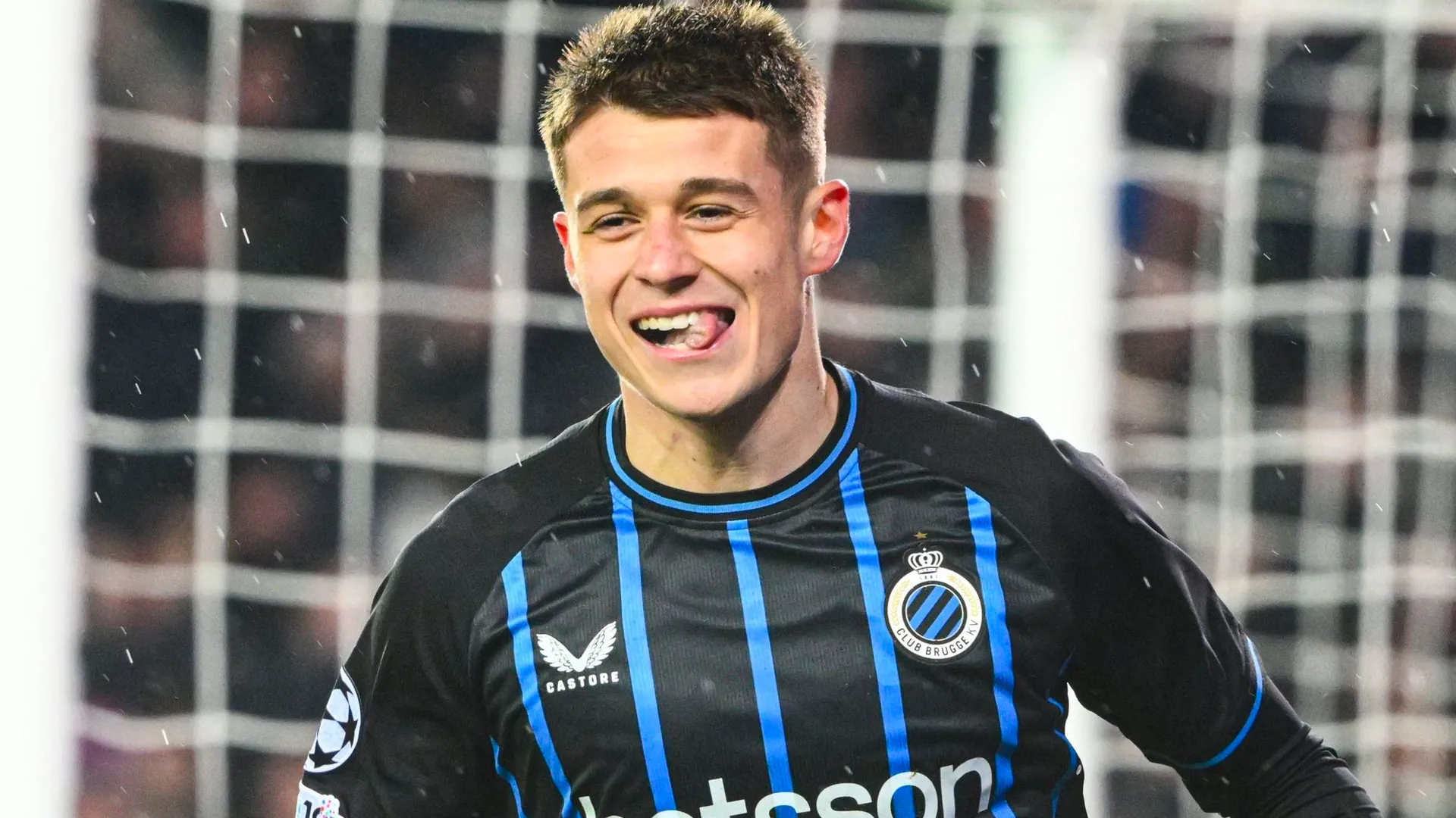 Nicolo Tresoldi celebrates his goal against Atlético Madrid: The 21-year-old was instrumental in Club Brugge's 3-3 draw against the Spaniards. Nicolo Tresoldi celebrates his goal against Atlético Madrid: The 21-year-old was instrumental in Club Brugge's 3-3 draw against the Spaniards.